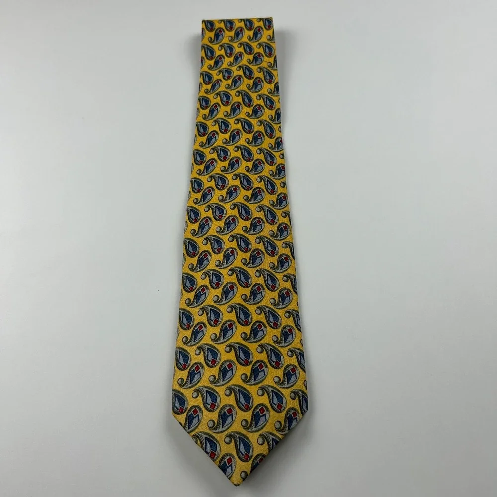 Vintage Robert Talbott Studio Nordstrom XL Yellow Paisley Silk Tie‎ USA
